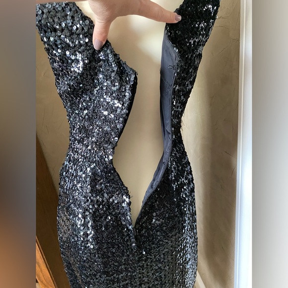 Vintage Women Dress Black Sequin Evening Cocktail Sleeveless - Picture 6 of 8